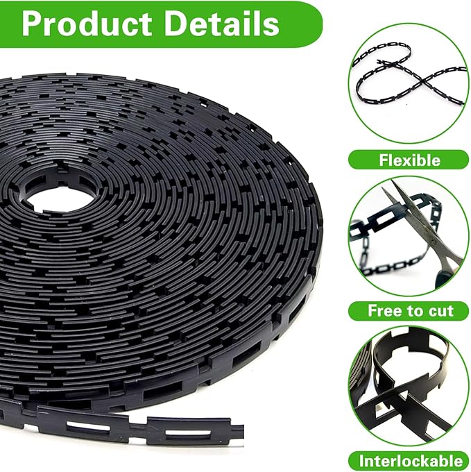 100 FT Chain Lock Tree Tie, 1/2 Inch Wide Adjustable Tree Support Straps for Staking, Outdoor Plant Garden Ties, Flexible & Reusable Plastic Ties for Cable, Leaning Tree Garden Accessories
