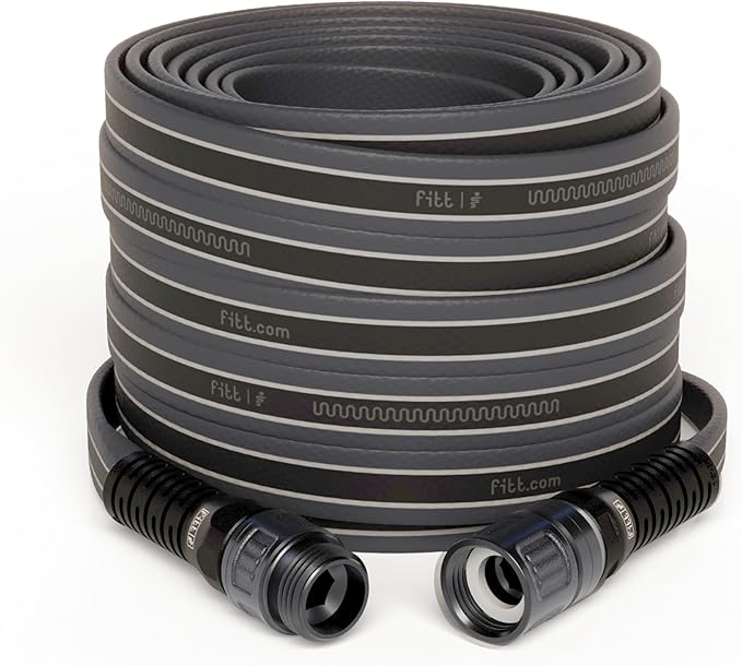 FITT Force Pro Water Hose, Lightweight Ultra Flexible Durable Kink-Free Heavy-Duty Commercial Grade Flat Garden Hose, Grey and Blue, 100-Feet x 3/4-Inch