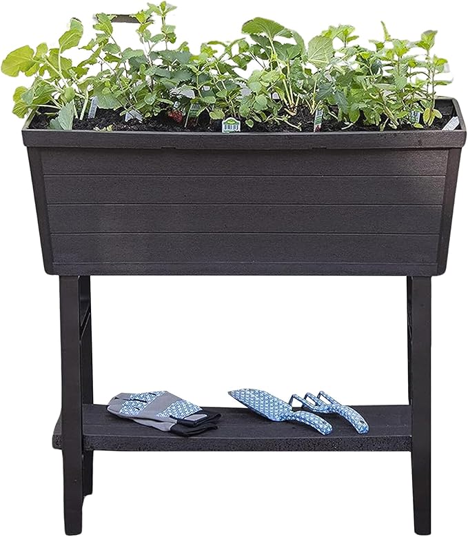 14.5in x 32.25in x 31.12in Raised Planter Box - USA Made - 15.7 Gallon Elevated Patio Garden Bed with Drainage Plug, Brown