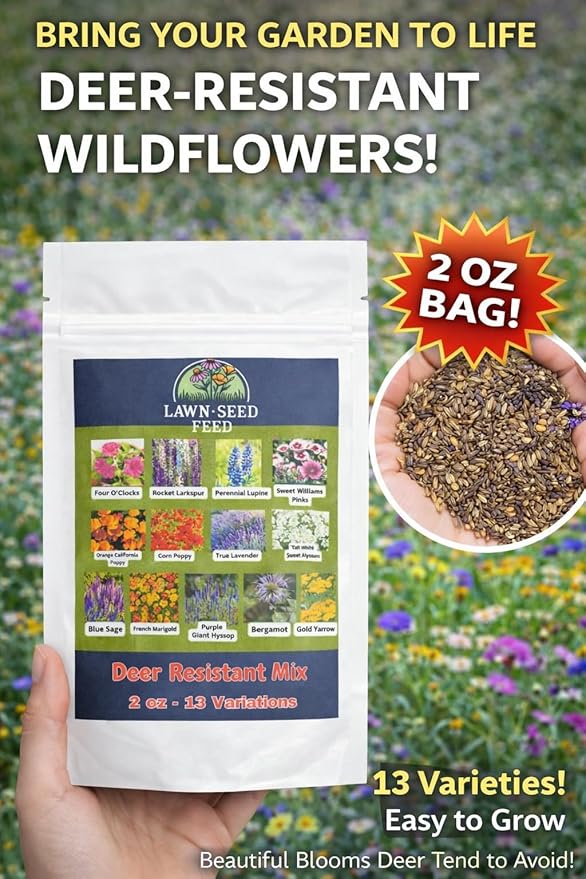Deer Resistant Wildflower Seeds (2oz) Hardy Garden Flowers Designed to Deter Deer & Support Pollinators