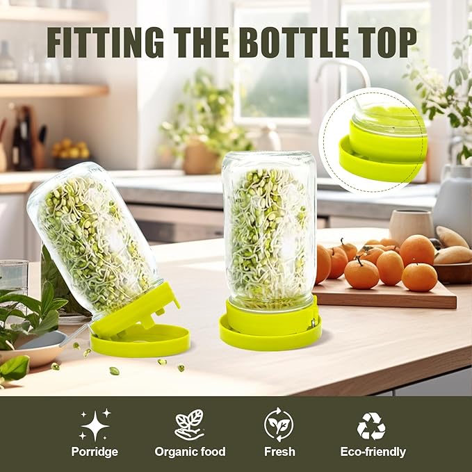 Sprouting Lids, Mason Jar Lids Wide Mouth-Sprouting Trays For Sprouts-Sprouts Growing Kit，Can Be Placed Vertically Or Diagonally（One lid and one drip tray）