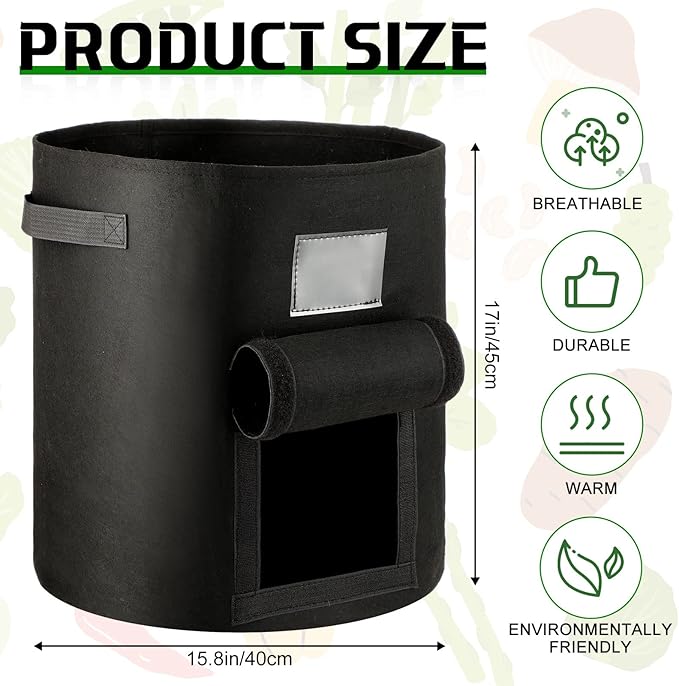 10 Pcs 15 Gallon Potato Grow Bags with Flap Grow Containers Bucket Nonwoven Fabric Garden Bags Potato Planter Pots with Handles Potato Growing Containers for Planting Potatoes Tomato Vegetables, Black