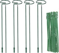 Huakaile 4 Packs Adjustable 23.6" Plant Stakes and Supports with 30 Pieces 9" Twist Ties, Green Plant Holder Stick Outdoor Indoor, Metal Flower Support Stakes Rings for Gardens Vegetables (60 cm)