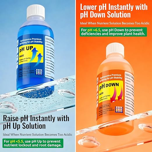 Professional Hydroponics pH Up and Down Control Kit, Adjust & Stabilize pH for Nutrient Solutions, Ideal for Soilless Gardening, Indoor Plant Growing, Aquaponics & DWC Systems (2 x 8.45oz)