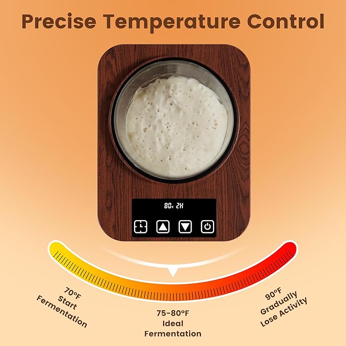 Sourdough Starter Warmer, Precise Thermostat Control (70-100°F) Sourdough Warming Mat for Kitchen, Auto On/Off, 0-12 Hours Timer, Fits Jars Up to 40oz, Perfect for Home Baking