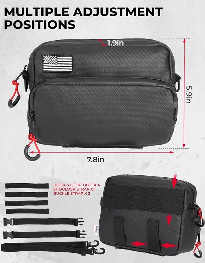 KEMIMOTO Motorcycle Handlebar Bag with Waterproof Cover Universal Bicycle Handle Bar Tool Bag for Front Fork Sissy Bar Compatible with Cruiser Softail Dyna Sportster Dirtbike Carbon Fiber