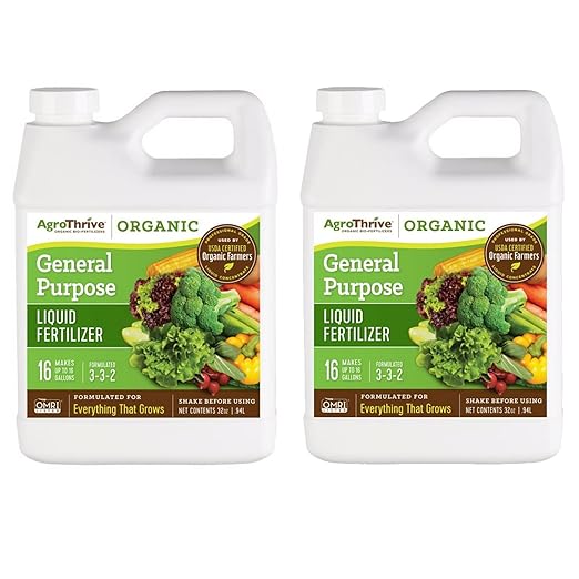AgroThrive Organic Everything that Grows Liquid Fertilizer 3-3-2, 32 oz (2 Pack) – OMRI Listed Organic Plant Food for Vegetables, Flowers, Gardens, Raised Beds & Houseplants