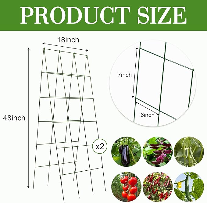 48" Hx 18" L Cucumber Trellis for Garden A Frame Plant Support for Raised Bed, Outdoor Indoor Plant Garden Trellis for Climbing Plants (2 Packs)