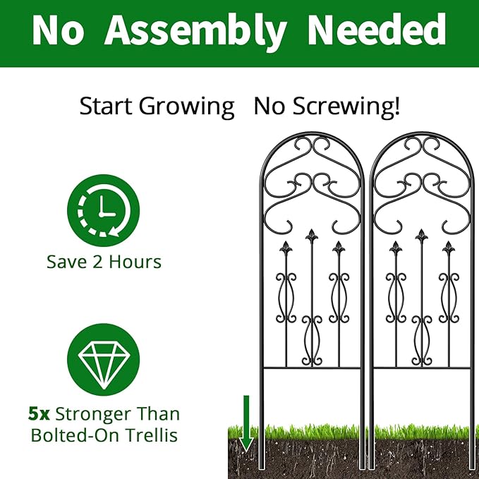 AMAGABELI Garden & Home 2 Pack 60" x 18" Metal Garden Trellis for Climbing Plants Outdoor Climbing Rose Trellis Rustproof Plant Vines Flower Vegetable Trellis for Potted Plants Support Black