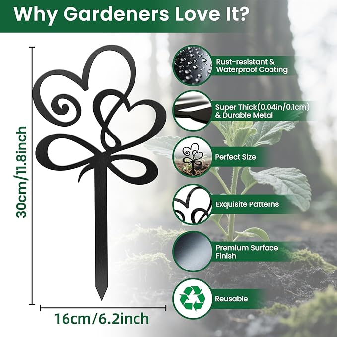 CUTHOLLOW Metal Plant Marker Stake Loving Heart for Outdoor Indoor, Waterproof 11.8 inch Cute Garden Plant Labels Sign Tag for Herb, Farmhouse Greenhouse Decor - Funny Gardening Gifts