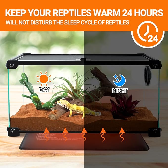 REPTI ZOO 8" X 12" Reptile Heat Pad 24W Fast Heating Pad with Adjustable Thermostat Reptile Heat Mat for Turtles/Hermit Crabs/Bearded Dragons/Leopard Geckos/Snakes/Lizards, and Seed Germination