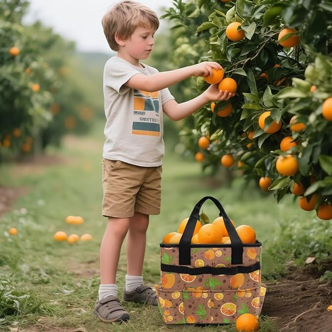 Brown Lemon Garden Tool Bag Portable Gardening Tool Organizer Bag with 10 Pockets and Handle Tool Carrier and Storage for Garden Lawn Yard Casual Camp