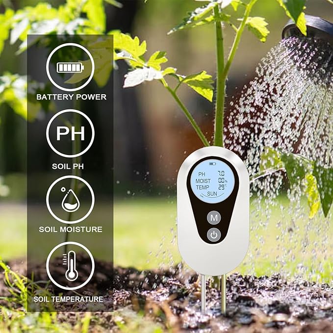 4-in-1 Soil Tester, Digital Soil Moisture, pH, Light, and Fertility Meter for Orchards, Farmlands, Potted Plants, Flowers, Fruits, Vegetables, Balcony Gardeners