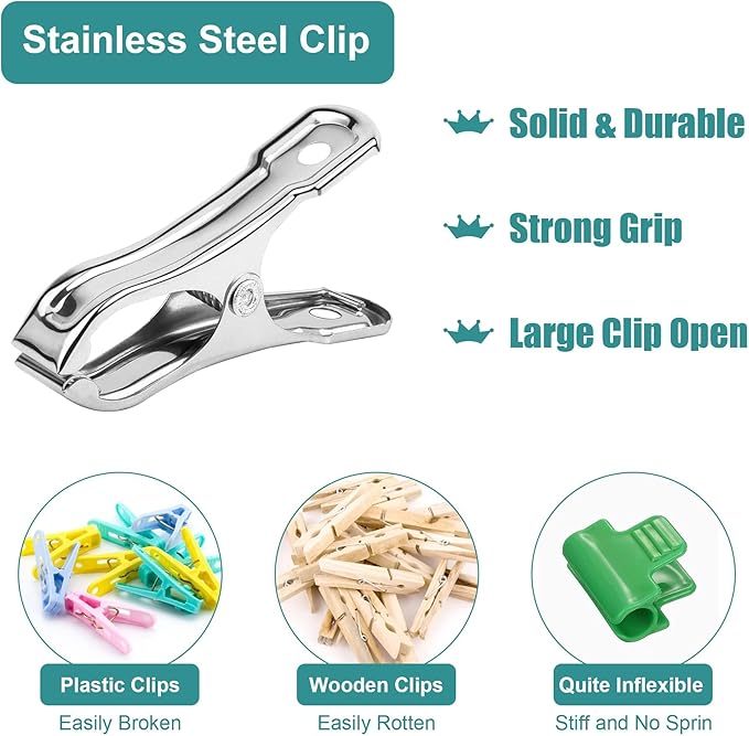 JULMELON Garden Clips, 100 PCS Stainless Steel Greenhouse Clamps Heavy Duty Greenhouse Clips Hoops with Large Open Strong Grip for Shade Cloth