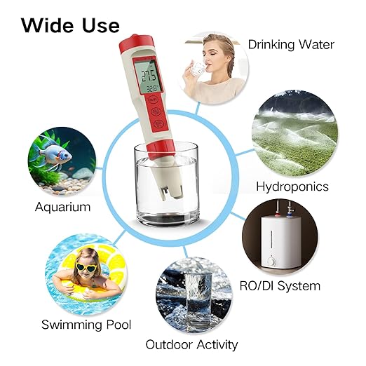 ZuanXin TDS Tester, 4 in 1 Tester with PH/TDS/EC/Temp, Pool PH Tester for Drinking Water, Swimming Pools, Hot Tubs, and Spas(red and White)