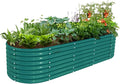 1 Pack 8x3x2FT Galvanized Raised Garden Bed Kit Oval Metal Ground Planter Box Outdoor Bottomless Planter Raised Beds for Vegetables Flowers Herbs Fruits, Green