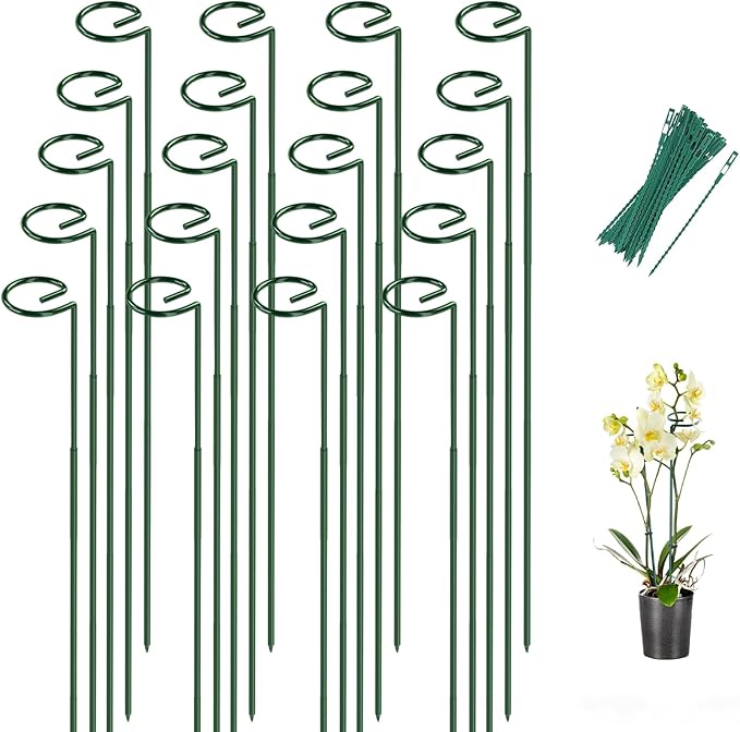 Breeze Touch 20 Pack Plant Stakes, 23.6 Inch Plant Support Stakes with 15 Twist Ties, Plant Sticks Support, Flower Stakes for Plants Peony, Tomato Seedling, Marigold, Amaryllis, Sapling, Coreopsis