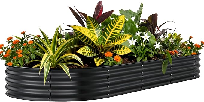 Garvee 6x3x1ft Galvanized Raised Garden Bed, Oval Metal Planter Box with Anti-Cut Safety Edges, 359 Gallons Rust-Resistant Deep Root Planter for Outdoor Vegetables, Flowers, Herbs, Gary