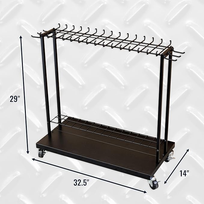 Shovel Shuttle Mobile Tool Storage, Garden Cart on Wheels, Freestanding Garden Organizer, Holds Rakes, Power Tools, Rolling Yard Tool Organizer