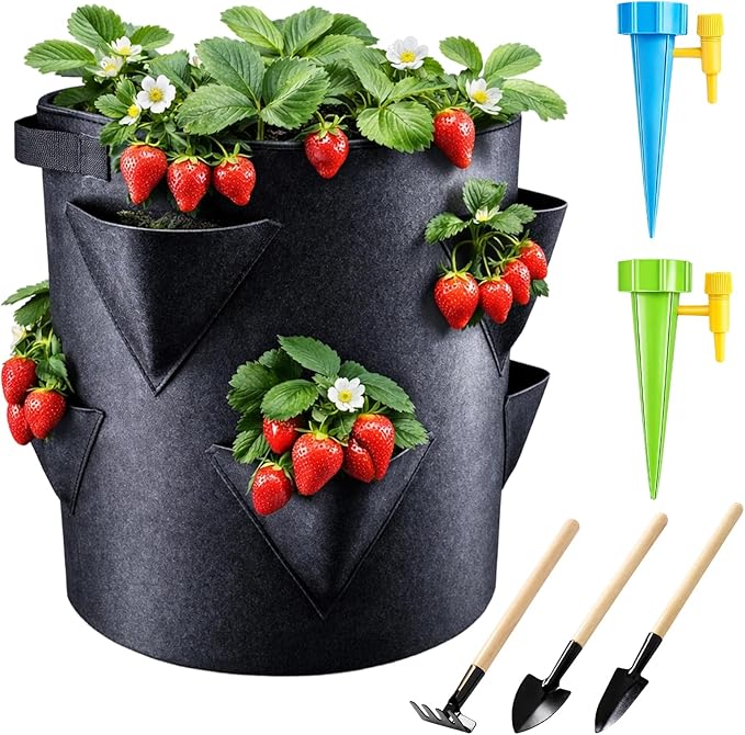 6-Piece Strawberry Planting Kit with Tool Set and Watering Devices, Potato Grow Bags,Potato Growing Containers for Garden Planting, Potato Bags for Growing Potatoes and Plant Cultivation