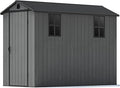 Patiowell 4x8 FT Plastic Outdoor Storage Shed with Floor, Garden Tool Shed with Two Windows and Single Lockable Door for Garden, Backyard, Lawn, Easy to Install, Dark Grey