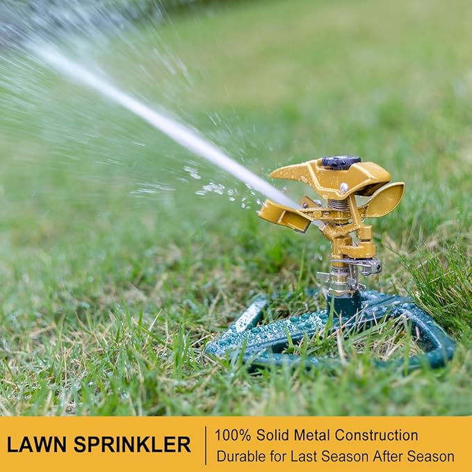 FANHAO Heavy Duty Pulsating Impact Lawn Sprinkler with Metal Base, 100% Metal 360°Adjustable Circular Zinc Impulse Sprinkler for Large Area Lawn & Yard Irrigation, Covers Up to 5800 sq. Ft