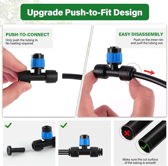Kalolary 30Pcs Push-to-Fit Drip Irrigation Emitters for 1/4" Tubing, Adjustable 360 Degree Vortex Drip Emitters Irrigation Dripper Sprinklers with 6PCS End Plugs for Garden Irrigation System(Blue)