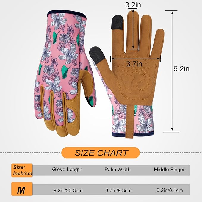 Leather Gardening Gloves for Women Thorn Proof Garden Gloves Touch Screen Working Gloves Gifts,M
