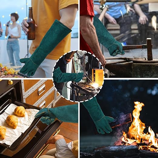 Gardening Gloves 23.6", Thorn-Resistant Long Gauntlet, Split Cowhide Leather Protective Gloves with Reinforced Palm, Fireplace/BBQ/Forge, Welding Heat-Resistant, Animal Handling Bite-Resistant