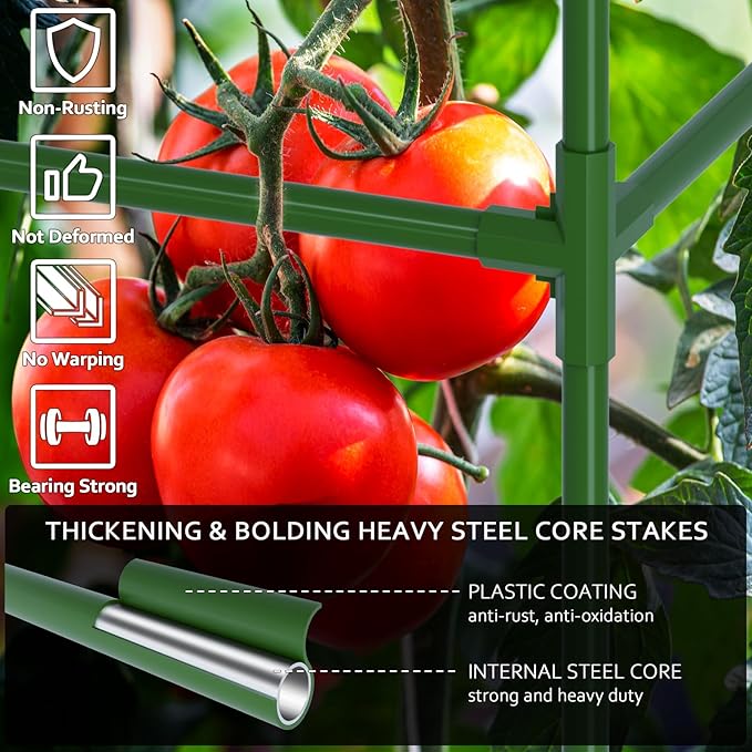 3 Pack Tomato Cages, Square Tomato Plant Stakes Support Cages Trellis, 50 * 17 * 17in Heavy Duty Steel Plant Tower Stakes Cucumber Trellis for Garden Climbing Vegetables Flowers Fruits, Bold