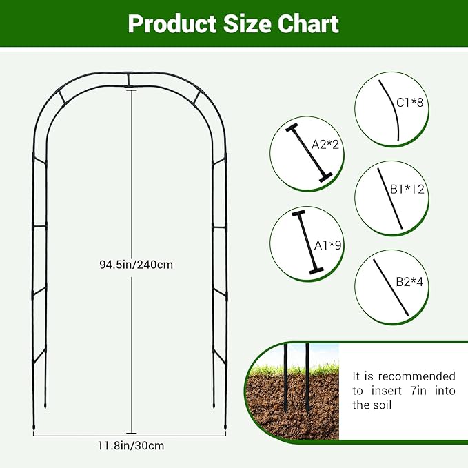 Garden Trellis - 47(L) * 94(H) inch, Garden Arch for Climbing Plants Outdoor, Thickened, Plastic-Wrapped Anti-Rust Technology, Suitable for Garden, Lawn Wedding, Festival Decoration（Black）