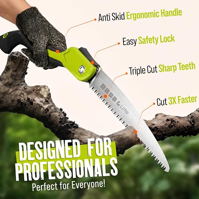 GROWIT Folding Camping saw 11 Inch - Heavy Duty Pruning Saw with Triple-Cut SK5 Blade, 7 TPI Razor Teeth for Tree Trimming, Wood Cutting, Camping, Bushcraft, and Gardening