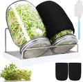 Sprouting Jar Kit, 32 OZ 2 Large Wide Mouth Mason Jars with Sprout Lids, Premium Canning Lids, Blackout Sleeves, Tray ,Stand & Canning Brush - Sprouting Kit for Growing Broccoli, Mung Bean, Alfalfa