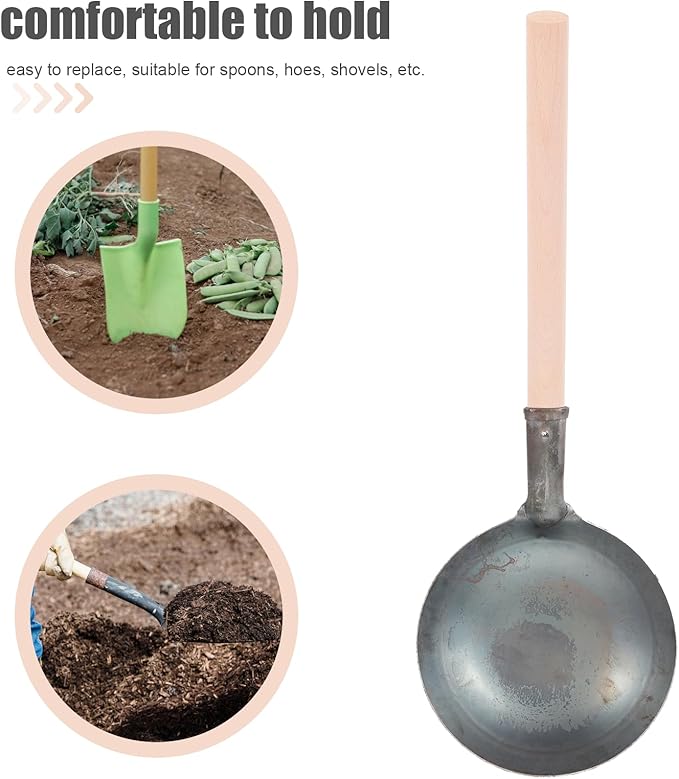Lurrose Wooden Handle Replacement for Shovel and Ladle 11.81 Inch Ergonomic Multipurpose Scoop Handle for Gardening and Household Tools