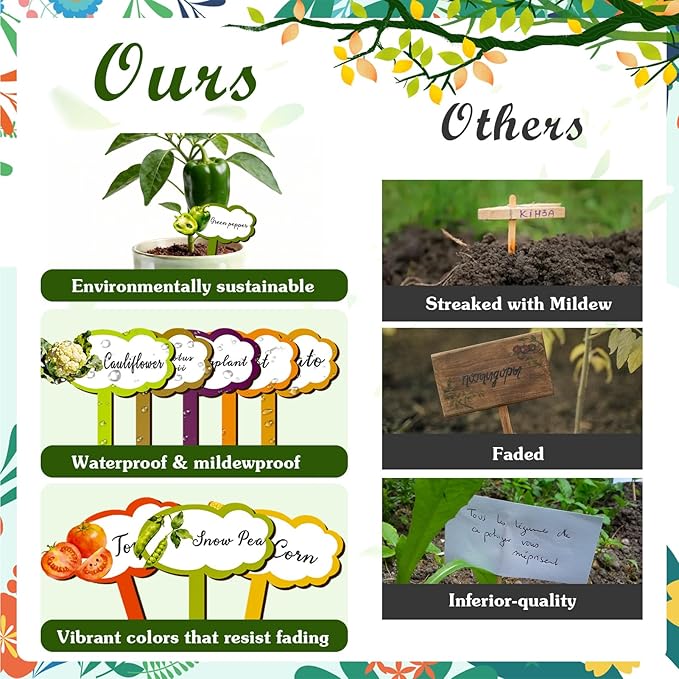 Konsait 20 Pack Wooden Vegetable Plant Labels for Outdoor Garden Waterproof Plant Name Stakes for Seed Labels Vegetable Garden Supplies,20 Styles