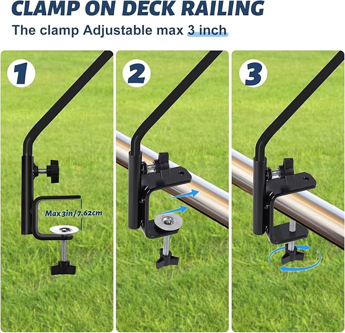 ERYTLLY 3 Inch Clamp Deck Hook 28" Long Wall Pole Wall Mounted Deck Hook Wall Bracket for Hanging Bird Feeder,Plants,Wind Chimes,Lanterns 1 Pack