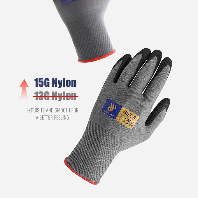 HANDLANDY 6 Pairs Safety Work Gloves with MicroFoam Nitrile Coated - Breathable Nylon Gloves with Grip for Men & Women