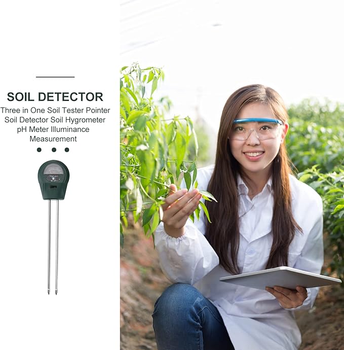 BESTonZON 3 in 1 Soil Moisture Meter for Gardening PH Tester Light Sensor Professional Soil Fertility Tester Easy-to-Read Dial for Home and Lawn Use