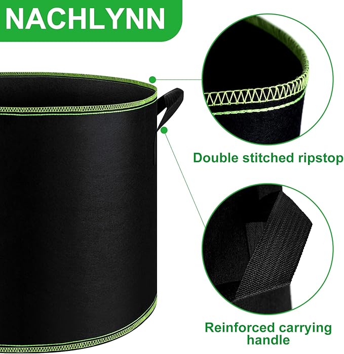 NACHLYNN 5-Pack 7 Gallon Grow Bags Thickened Nonwoven Fabric Pots with Handles Heavy Duty Aeration Fabric Pots Plant or Fruits Flowers Plant for Gardening
