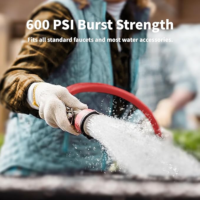 Garden Hose 50 ft x 5/8” Hot/Cold Water Hose,-50°F to 190°F,Burst 600Psi Flexible & Lightweight Upgraded Rubber Hoses,3/4” Solid Fittings for All-weather Outdoor Lawn & Garden