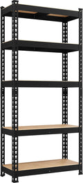 Yaheetech Storage Shelves, 5 Tier Heavy Duty Adjustable Metal Shelving Unit, Industrial Utility Rack for Garage Warehouse Pantry Closet (27.5 W x 12 D x 60 H Inches, Black)