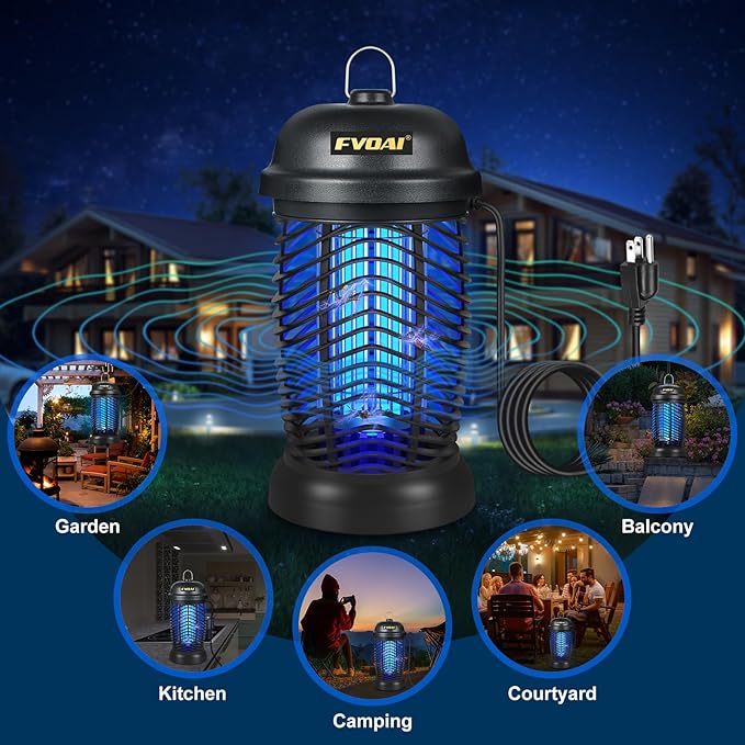 Bug Zapper Outdoor, Mosquito Zapper, Fly Zapper, Insect Zapper Electric Fly Traps for 1/2 Acre, Indoor Outdoor Use with 3 Prong Plug-in,4200V, ABS Plastic Outer, Black