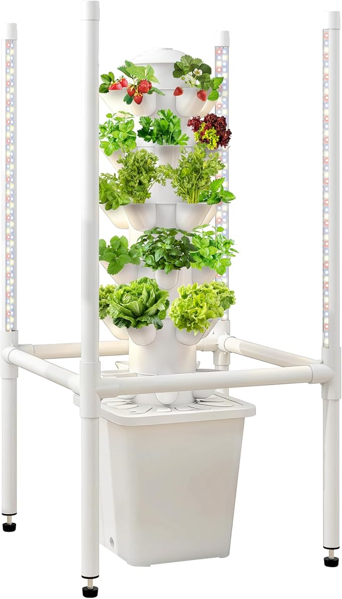 Hydroponics Growing System, 30 Pods Indoor Hydroponic Garden with 48W LED Grow Light for Year-Round Gardening, Plants Germination Kit, Hydroponic Tower for Gifts, Herb, Vegetable (No Seed)