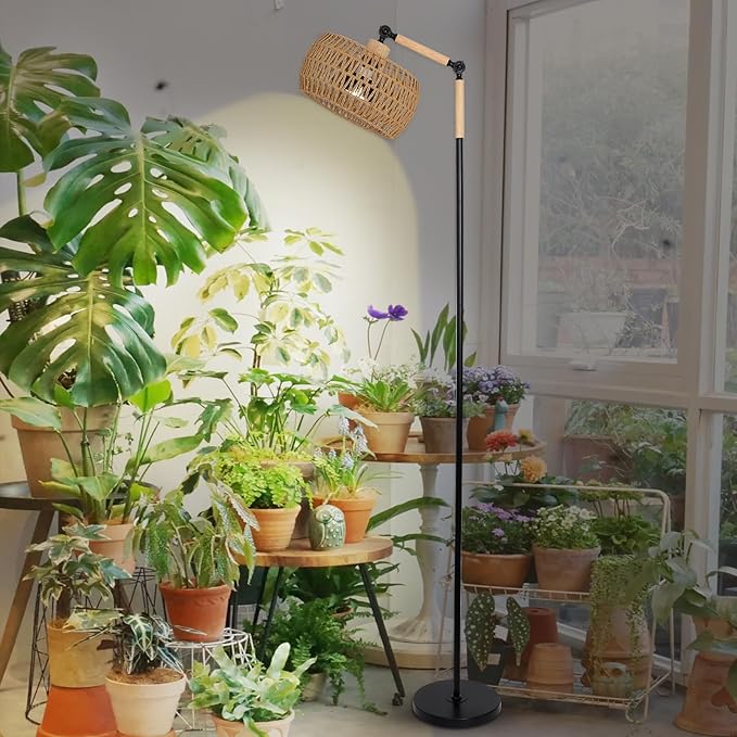 HMVPL Grow Lights for Indoor Plants Full Spectrum, Plant Lights for Indoor Growing with 20W COB Grow Blub, Rattan Shade, Timer, Standing Tall Grow Lamp for Middle Large Plants(75'', Height Adjustable)