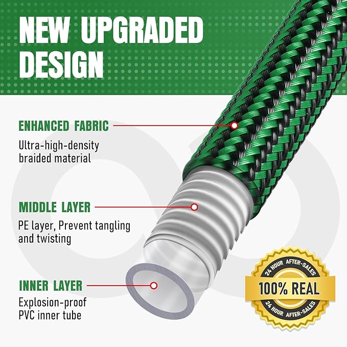 Garden Hose 50 ft NON-EXPANDABLE Water Hose, Flexible & Lightweight Kink Resistant Hybrid Hose, Leak-Proof Heavy Duty, Super Durable Fabric with 3/4" Solid Brass Connectors
