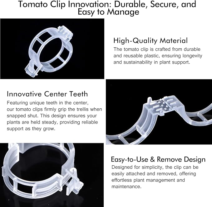 Tomato Clips for String Trellis - Plant Support Trellis Clip for Climbing Plants Garden Vegetables, Bulk Vine & Tomato Plant Clips (White-100Pcs)