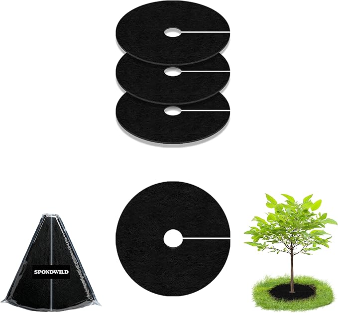 Tree Mulch Ring, 3 Pack 24.41" Non-Woven Tree Mulch Ring, Reusable Tree Ring Mulch Mat, Degradable Weed Control Fabric Mat for Landscaping Weed Control Root Protection, Tree Barrier Ring