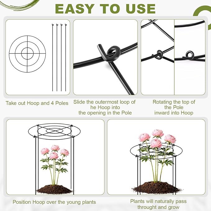 Geelin 15 Pack 12 x16 Inch Peony Cages and Supports Grow Through Metal Plant Supports Frame Rings Hoops for Outdoor Plants Peony Flowers Tomato Rose(Black)