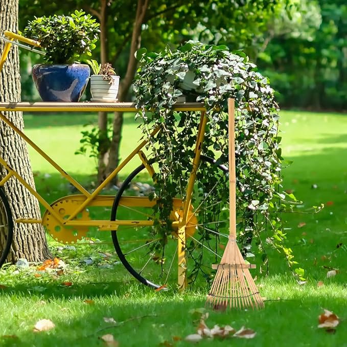 BESPORTBLE Gardening Hand Rake 23.42In Lightweight Bamboo Potting Mix Loosening Tool Portable Small Garden Rake for Lawn Care and Planting
