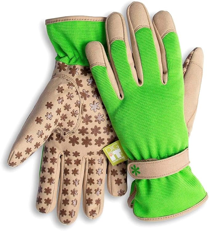 Dig It Handwear - Women's Nail and Fingertip Protector Gardening Gloves - XL - Green Tan